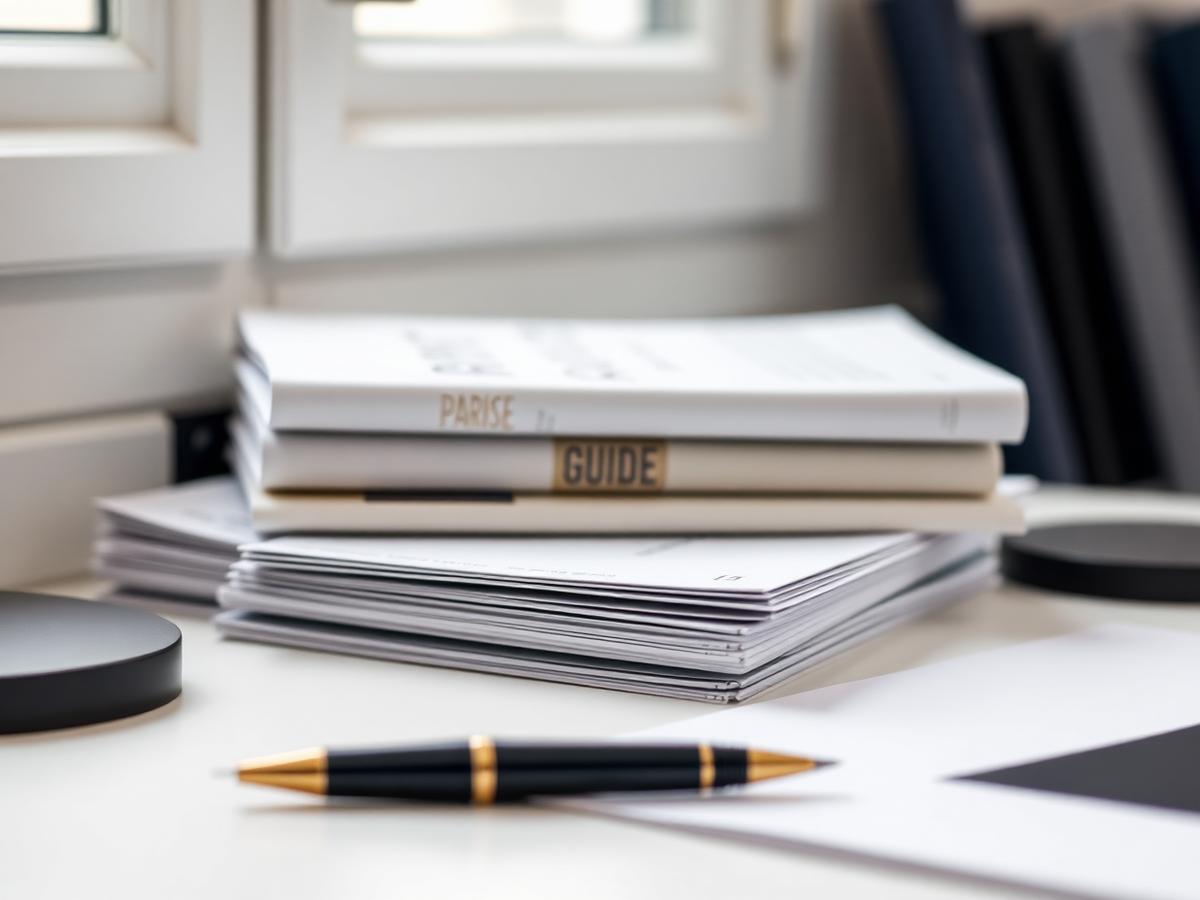 Guides patrimoniaux imprimés sur un bureau parisien