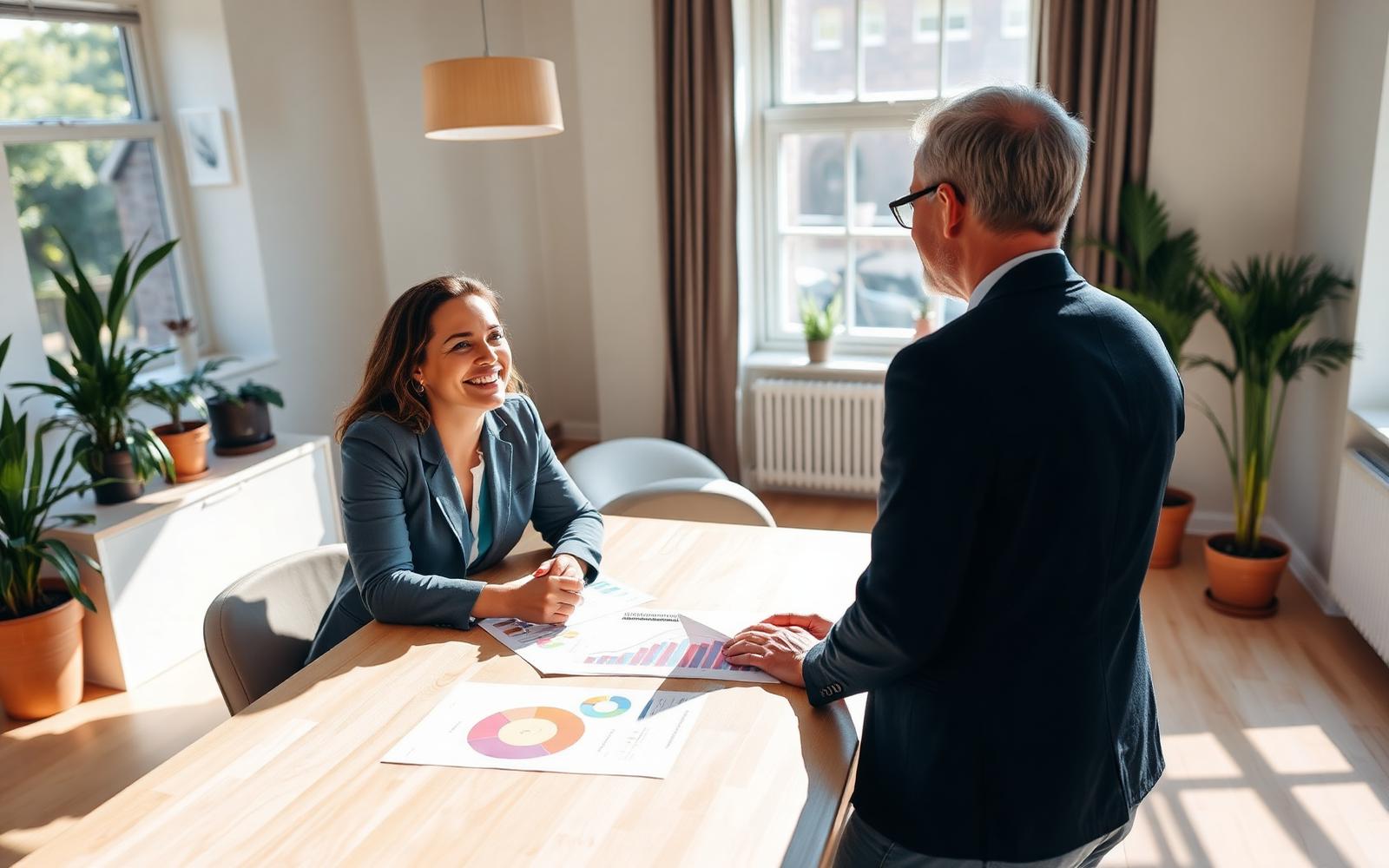 Conseiller échangeant avec un client autour de graphiques