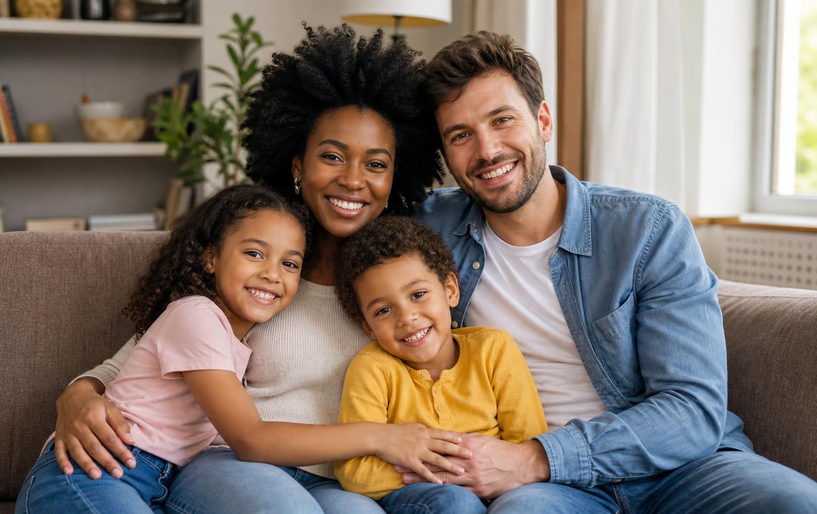 Famille détendue dans son salon